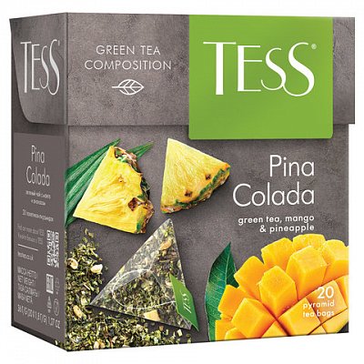 Чай TESS (Тесс) «Pina Colada», зеленый с ароматом тропических фруктов, 20 пирамидок по 1.8 г