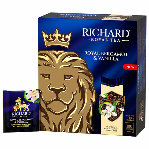 превью Чай RICHARD «Royal bergamot & vanilla» черный, 100 пакетиков в конвертах по 2 г