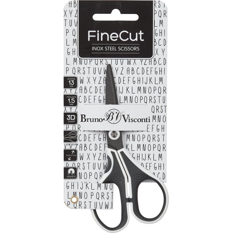Ножницы Bruno Visconti FINECUT 130мм, тефлон. покр., прорезин. ручки, черн-бел