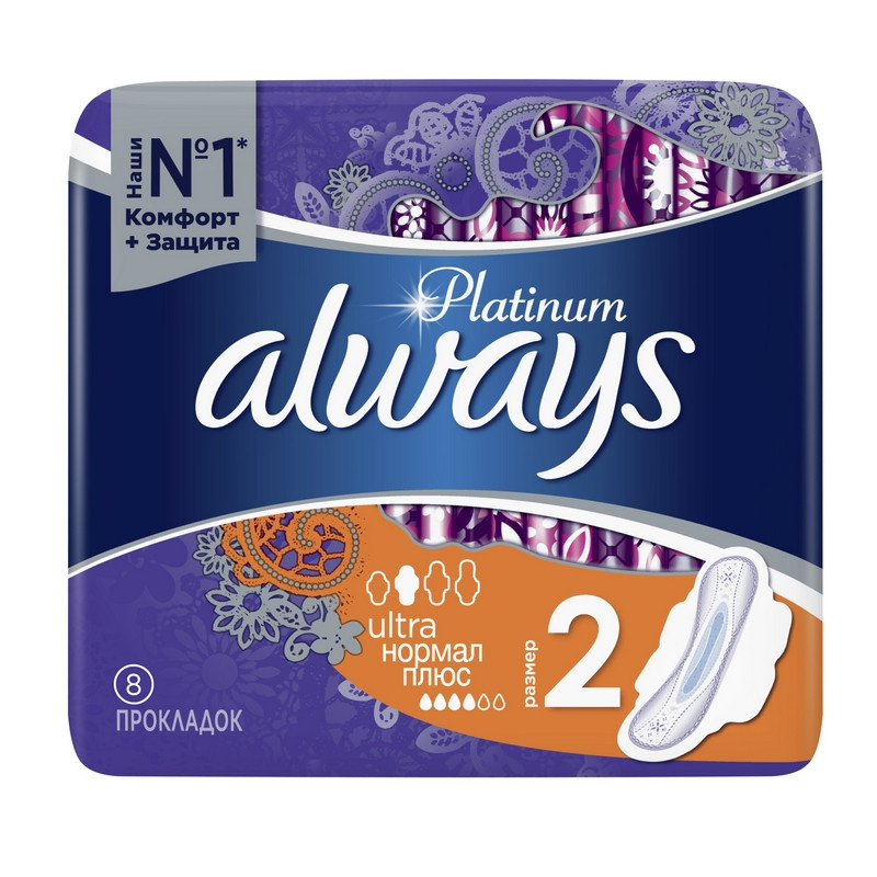 превью Прокладки женские гигиенические Always Ultra Platinum Normal Plus Single 8 штук в упаковке