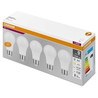 Лампа светодиодная Osram 15 Вт E27 грушевидная 3000 К теплый белый свет (5 штук в упаковке)