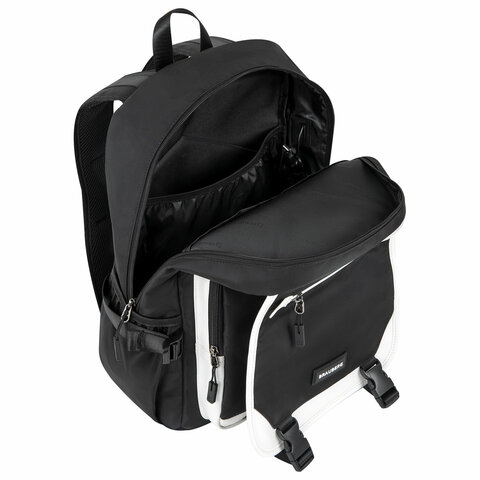 Рюкзак BRAUBERG FUSION универсальный, USB-порт, черный с белыми вставками, 45×31х15 см