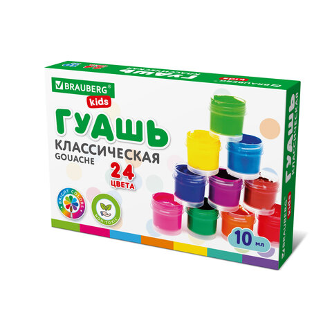 Гуашь BRAUBERG KIDS «NEW», 24 цвета по 10 мл