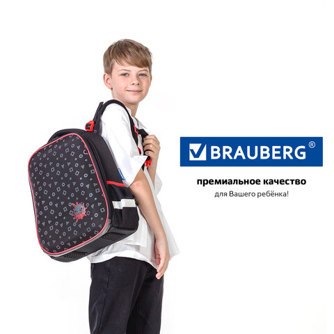 Ранец BRAUBERG LUMINOUS, 2 отделения, с брелоком, «Danger», СВЕТЯЩИЙСЯ РИСУНОК, 38×29х16 см