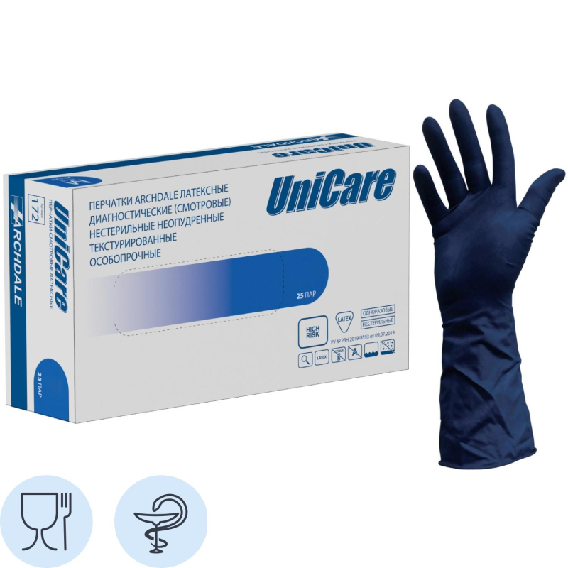 превью Перчатки латексные н/с, н/о UNICARE р. М (25пар/уп), ПС