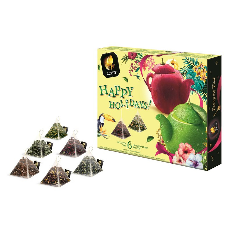 превью Чай CURTIS (Кёртис) «Pleasure Time», набор 30 пирамидок по 1.5 г, ассорти 6 вкусов