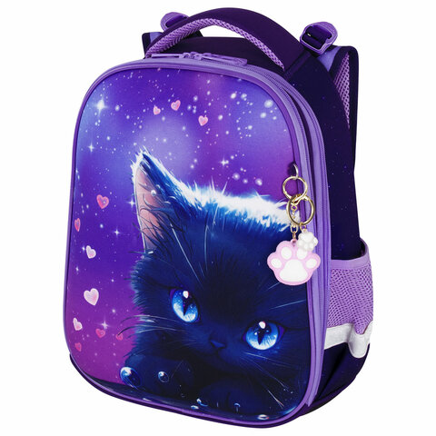 Ранец BRAUBERG PREMIUM, 2 отделения, с брелоком, «Anime cat», 38×29х16 см