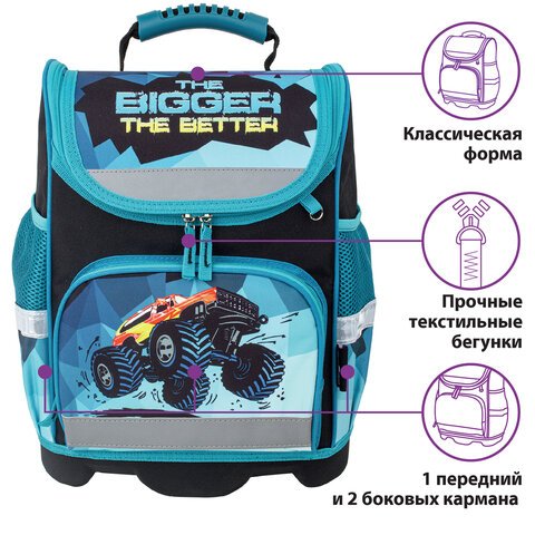 Ранец ЮНЛАНДИЯ WISE для начальной школыMonster-truck37×29х15 см229948