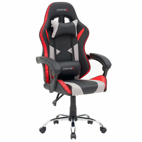 Кресло компьютерное CROMEX «Quantum GM-155 RGB», подсветка, две подушки, экокожа, черное/красное/серое