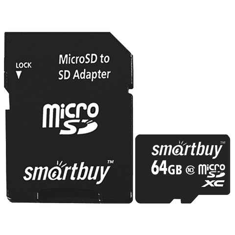 превью Карта памяти micro SDXC, 64 GB, SMARTBUY, 10 Мб/сек. (class 10), с адаптером