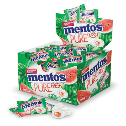 превью Жевательная резинка MENTOS (Ментос) «Pure White» со вкусом Арбуза100 мини-упаковок по 2 г
