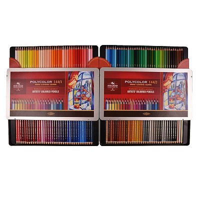 Карандаши цветные художественные Koh-I-Noor «Polycolor 3828», 144цв., заточен., 2 металл. пенала