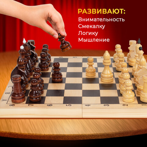 Шахматы турнирные, деревянные, лакированные, глянцевые, доска 40×40 см, ЗОЛОТАЯ СКАЗКА