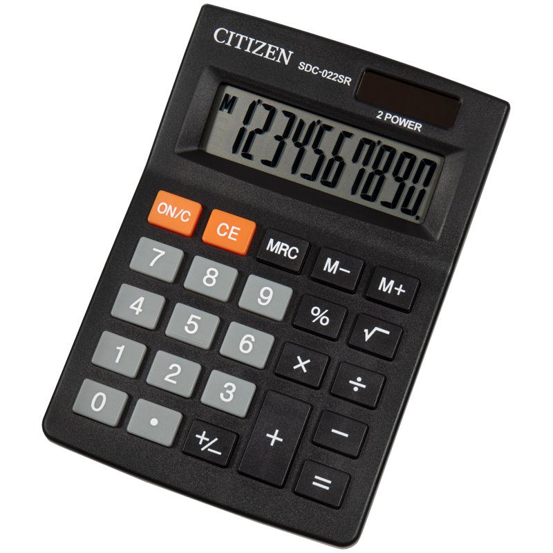 превью Калькулятор настольный Citizen SDC-022SR, 10 разр., двойное питание, 87×127×23мм, черный