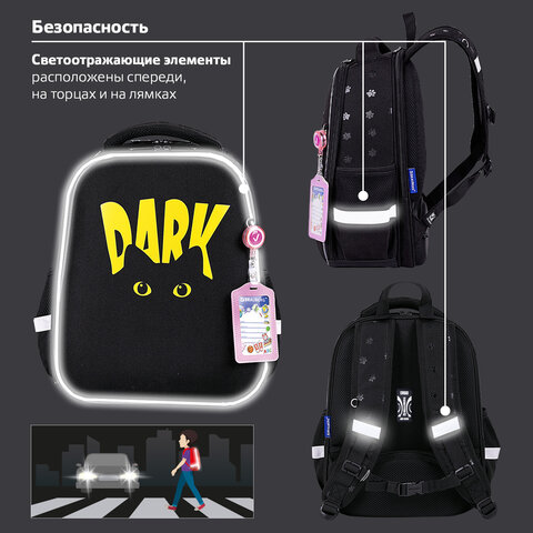Ранец BRAUBERG FIT, 2 отделения, «Dark cat», 38×27х14 см