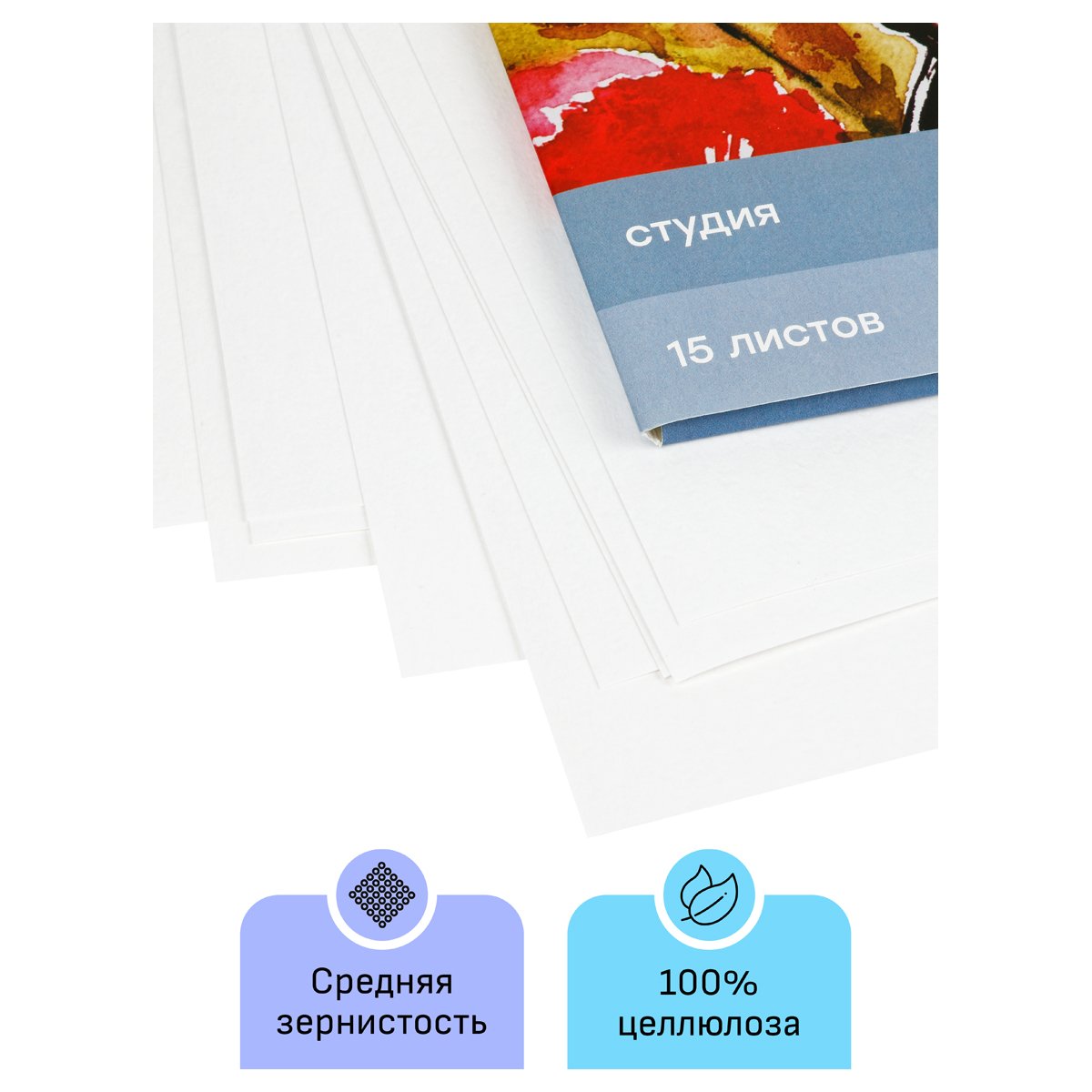 Папка для акварели 15л., А4, Гамма «Студия», 200г/м2, среднее зерно