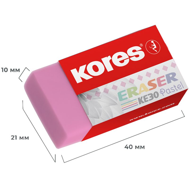 Ластик Kores KE-30 ПВХ прямоугольный 40×21×10 мм (3 штуки в упаковке)