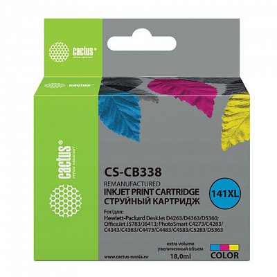 Картридж струйный CACTUS совместимый (CB338HE) OfficeJet J5700/Deskjet D4200, №141XL, цветной, 18 мл