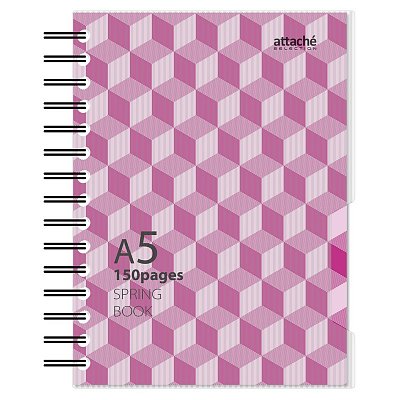 Бизнес-тетрадь Attache Selection Spring Book A5 150 листов розовая в клетку на спирали (170×202 мм)