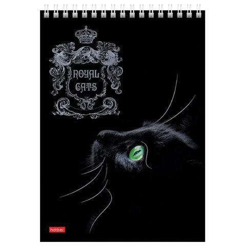 Блокнот А5 (146×215 мм), 80 л., гребень, клетка, ламинация, 3D фольга, HATBER, «Royal Cats»