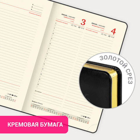 Ежедневник датированный 2026, А5, 138×213 мм, BRAUBERG «Cayman», под кожу, черный