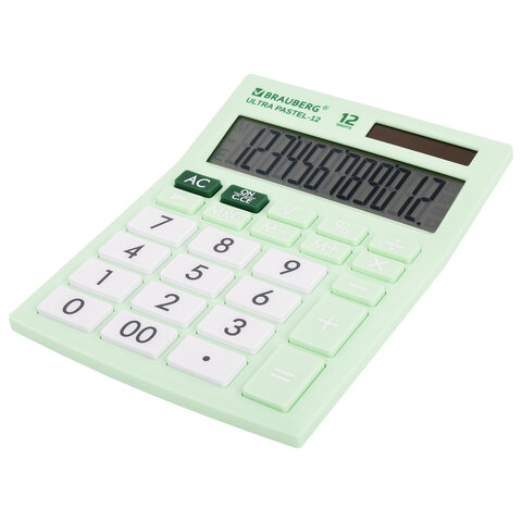 Калькулятор настольный BRAUBERG ULTRA PASTEL-12-LG (192×143 мм), 12 разрядов, двойное питание, МЯТНЫЙ