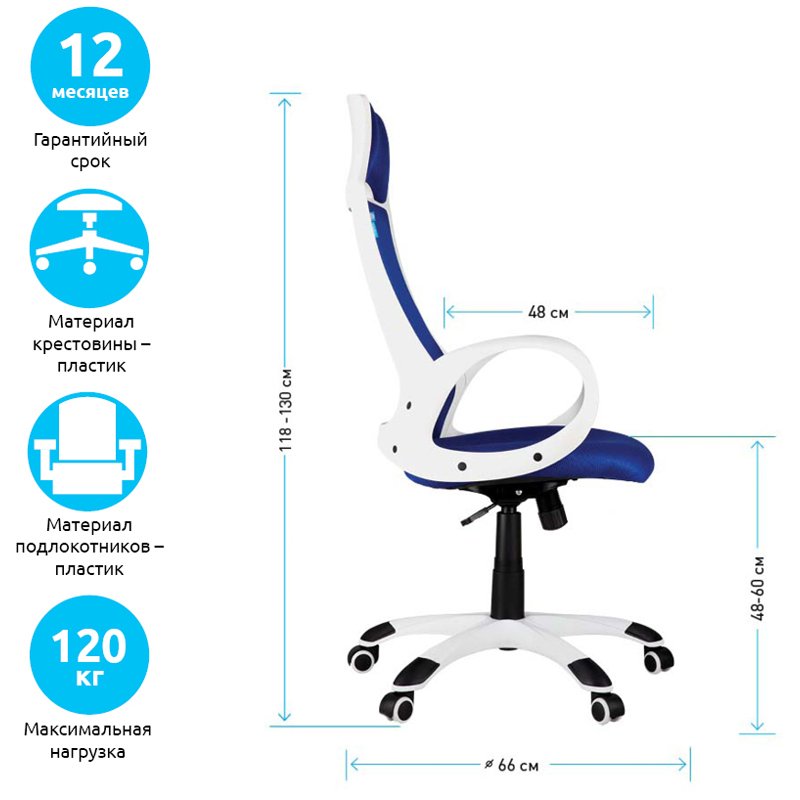 Кресло игровое Helmi HL-S05 «Podium», ткань/сетка синяя, пластик белый