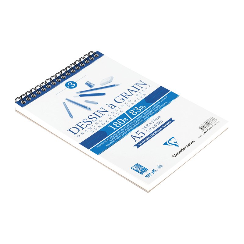 Скетчбук 30л. А4 на гребне Clairefontaine «Dessin a grain», 180г/м2, мелкозернистая