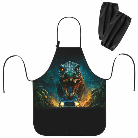 превью Накидка фартук с нарукавниками для труда BRAUBERG KIDS, 2 кармана, 46×54 см, «Dino chase»