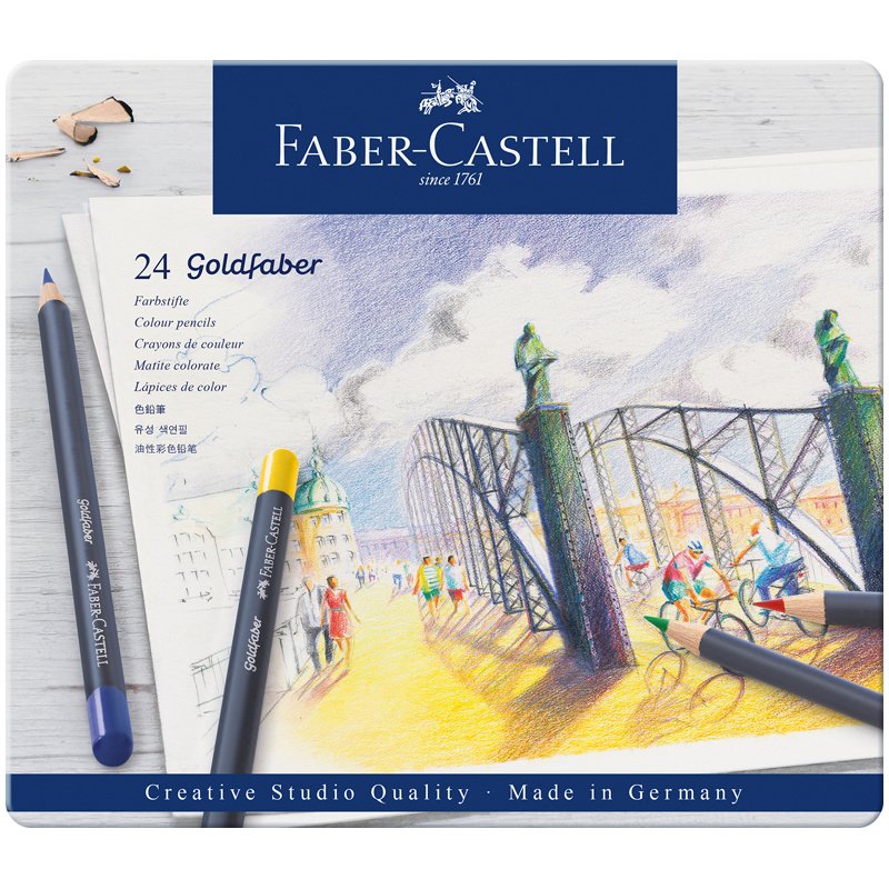 Карандаши цветные Faber-Castell «Goldfaber» 24цв., круглые, заточен., метал. коробка