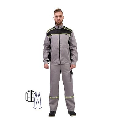 Костюм рабочий летний мужской л26-КПК с СОП серый/черный (размер 56-58, рост 182-188)