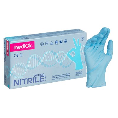 Перчатки нитрил., NITRILE OPTIMA, голубые, 3гр. (S), 50 пар/уп