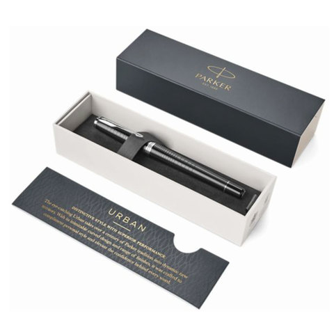 Ручка перьевая PARKER «Urban Premium Ebony Metal CT», корпус черный глянцевый лак с гравировкой, хромированные детали, синяя