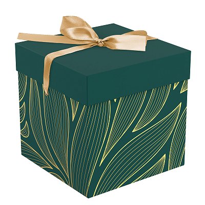 Коробка складная подарочная MESHU «Leaves», (15×15×15см), с лентой, отд фольгой