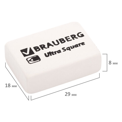 Ластики BRAUBERG «Ultra Square» 6 шт., размер ластика 29×18х8 мм, белые, натуральный каучук