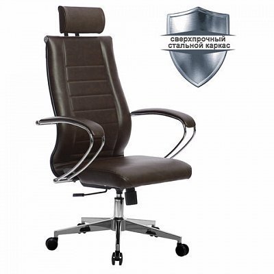 Кресло офисное МЕТТА «К-33» хромкожаподголовниксиденье и спинка мягкиетемно-коричневое
