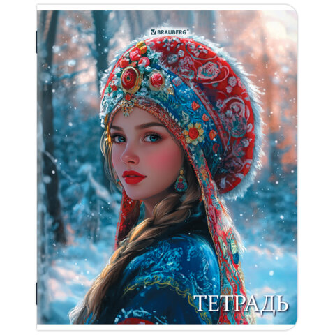 Тетради ДЭК А5, 48 л., КОМПЛЕКТ 5 шт., BRAUBERG, скоба, клетка, глянцевый лак, «Русская красавица»