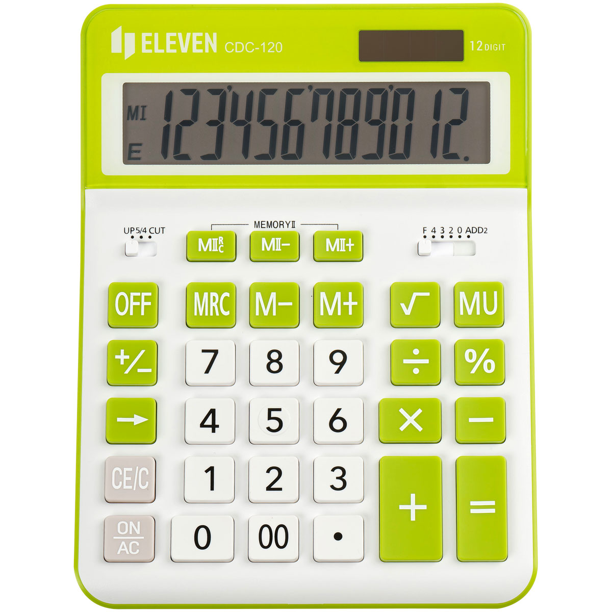 Калькулятор настольный Eleven CDC-120-WH/GN, 12 разрядов, двойное питание, 155×206×38мм, белый/салатовый