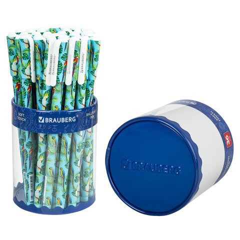 Ручка шариковая BRAUBERG SOFT TOUCH STICK «PARROTS», СИНЯЯ, мягкое покрытие, узел 0.7 мм