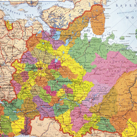 Карта России политико-административная 101×70 см, 1:8.5М, интерактивная, в тубусе, BRAUBERG