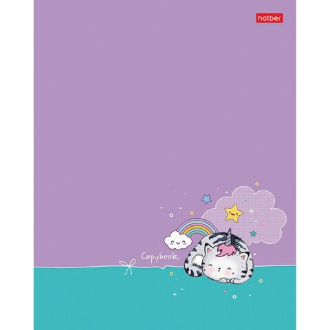 Тетрадь А5 48 л. HATBER скоба, клетка, фактурное тиснение, «Кот Пирожок» (5 в спайке в спайке)