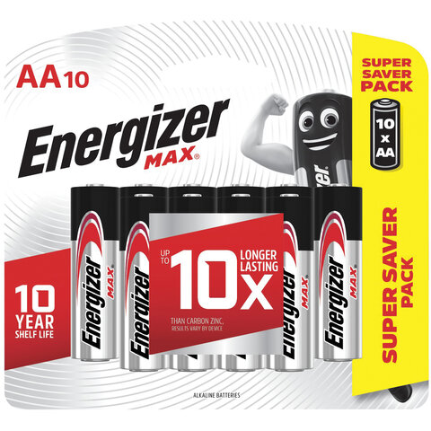 превью Батарейки Energizer Max пальчиковые АА E91 (10 штук в упаковке)