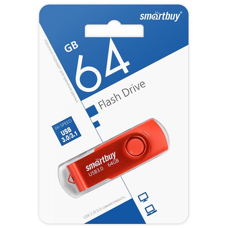 Память Smart Buy «Twist» 64GB, USB 3.0 Flash Drive, красный