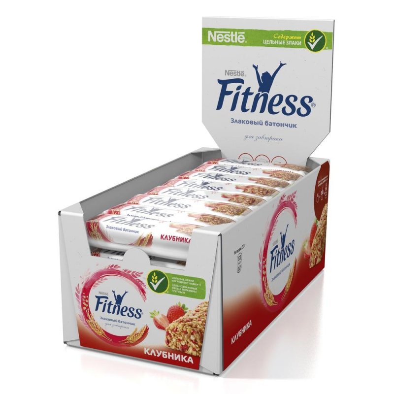 превью Батончики мюсли Fitness с цельными злаками и клубникой (16 батончиков по 23.5 г)