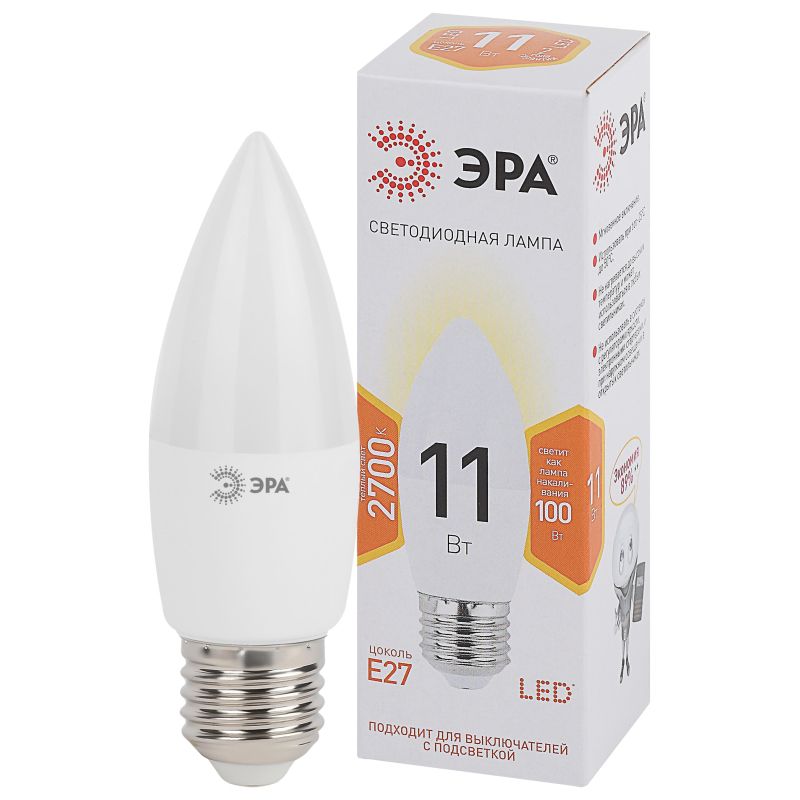Лампа светодиодная ЭРА STD LED B35-11W-827-E27 E27 / Е27 11Вт теплый свет