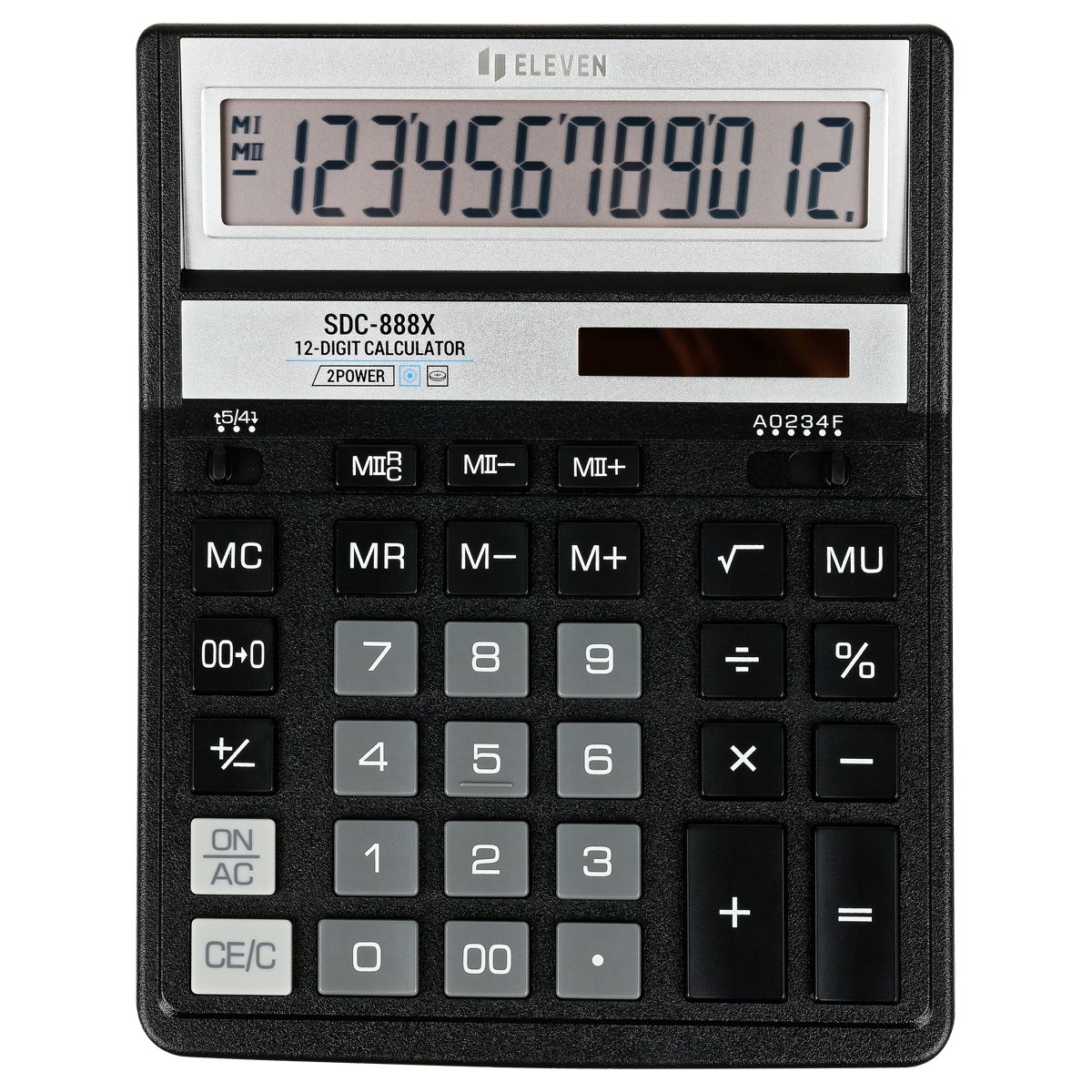Калькулятор настольный Eleven SDC-888X-BK, 12 разрядов, двойное питание, 158×203×31мм, черный