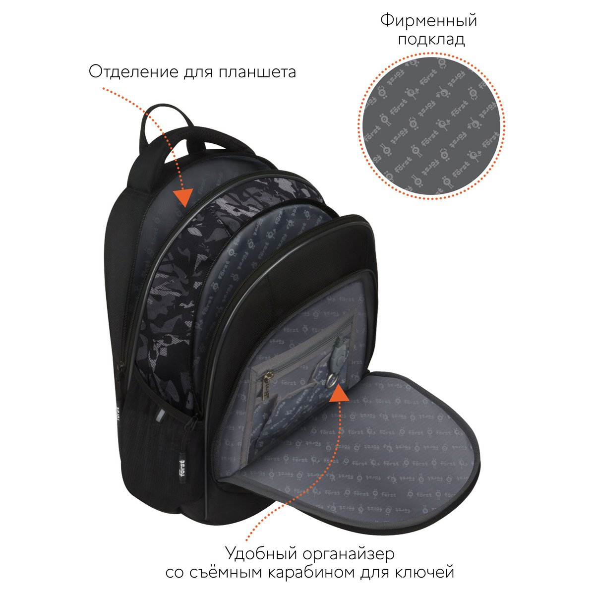 Рюкзак Först F-Junior «Move» 38×29×18см, 3 отделения, 2 кармана, анатомическая спинка