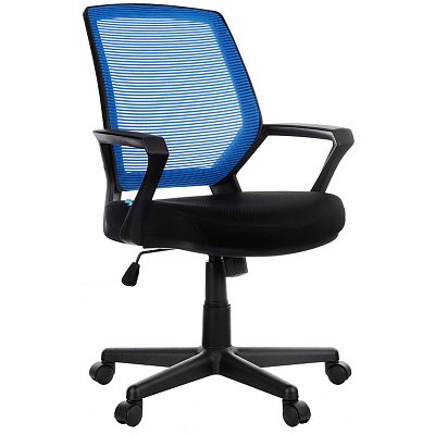 Кресло оператора Helmi HL-M02 «Step», ткань, спинка сетка синяя/сиденье TW черная, механизм качания