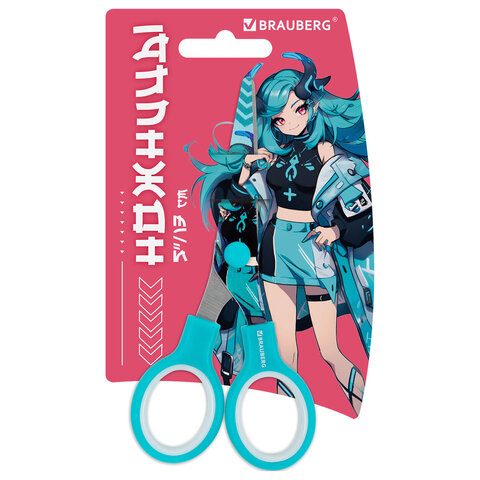 превью Ножницы 130 мм, мятные, с цветной печатью «Аниме», BRAUBERG ANIME