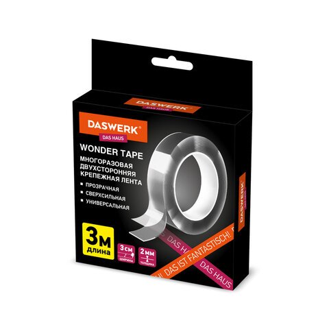 превью Многоразовая двухсторонняя прозрачная крепежная лента «Скотч NANO tape» 3 м х 30 мм2 ммDASWERK607928